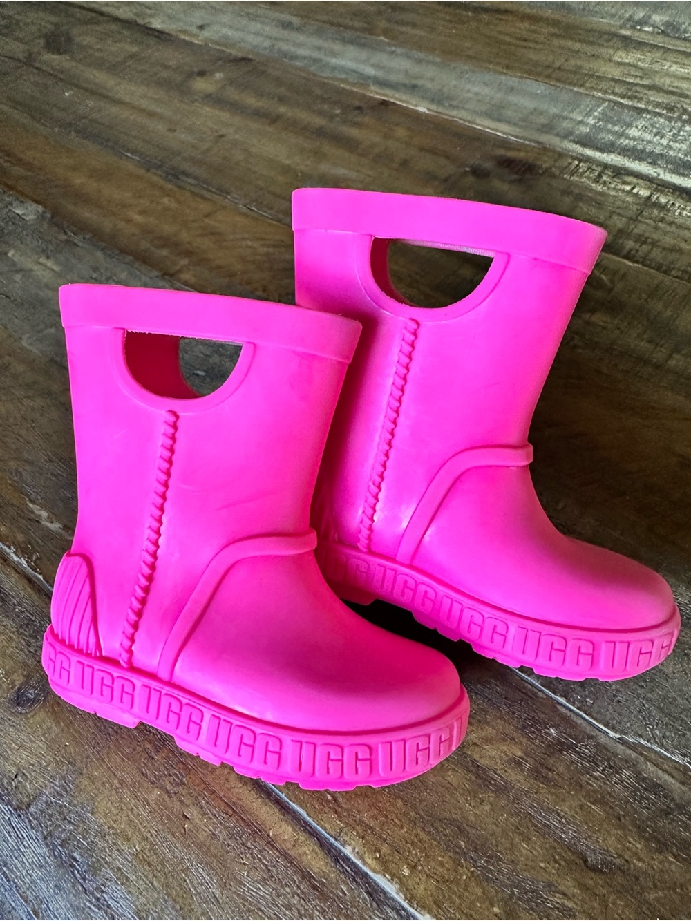 UGG Kids Bright Neon Pink Rubber Rain Boots with Handles